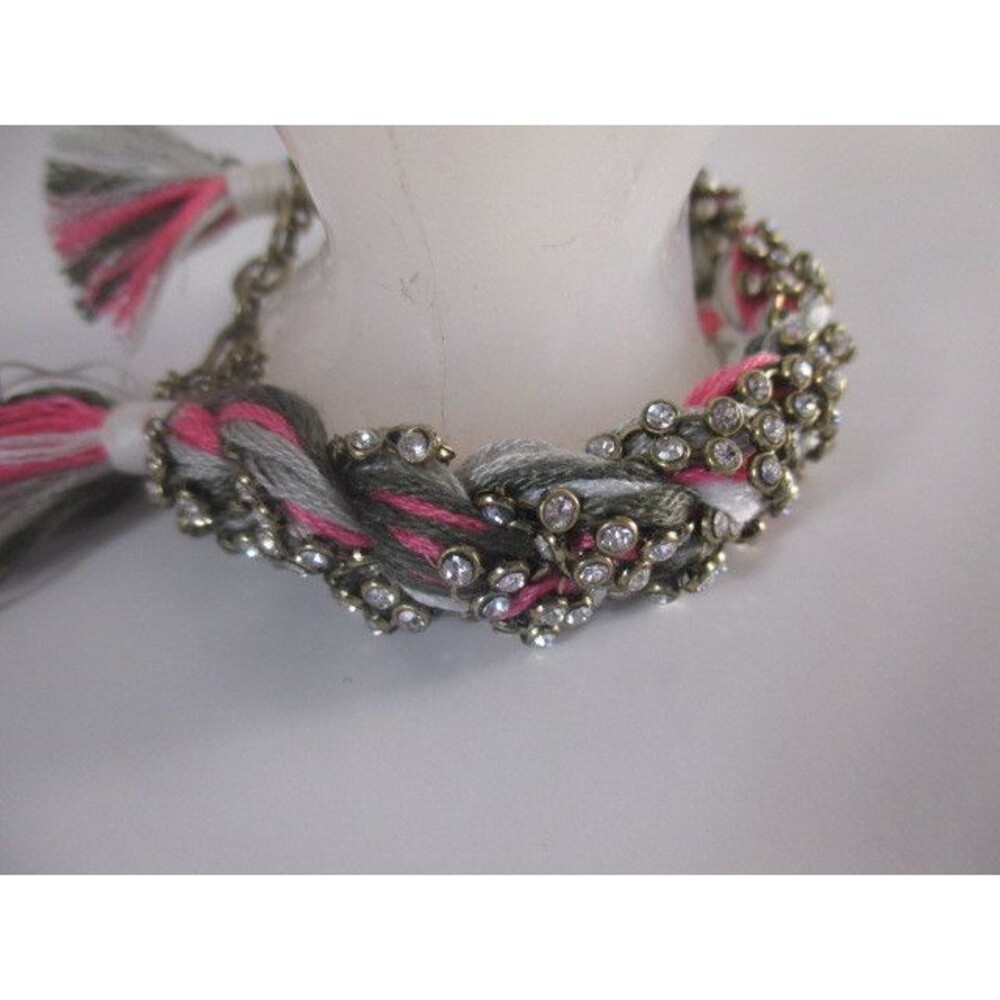 Nordstrom Pink Grey White Braided Crystal Fringe Bracelet NWT $38